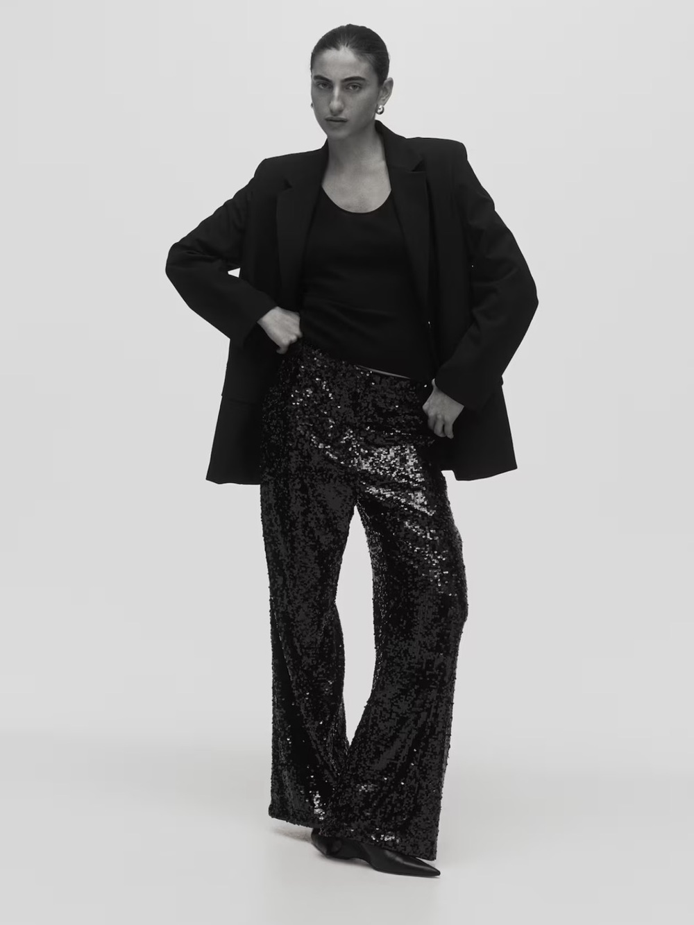 H&M Black Sequin High Rise Bootcut Pants